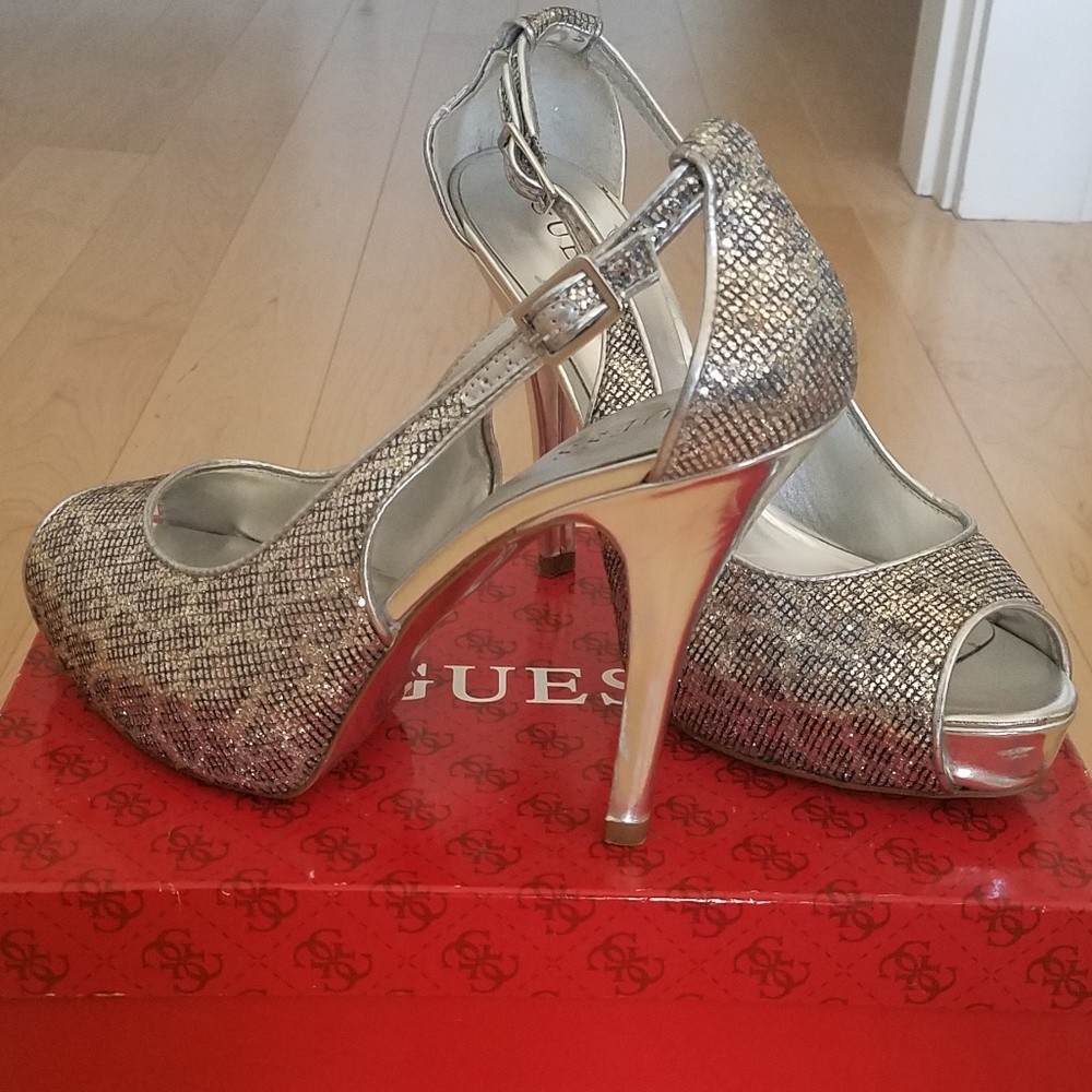 Guess high heel peep toe sling-back platform shoes